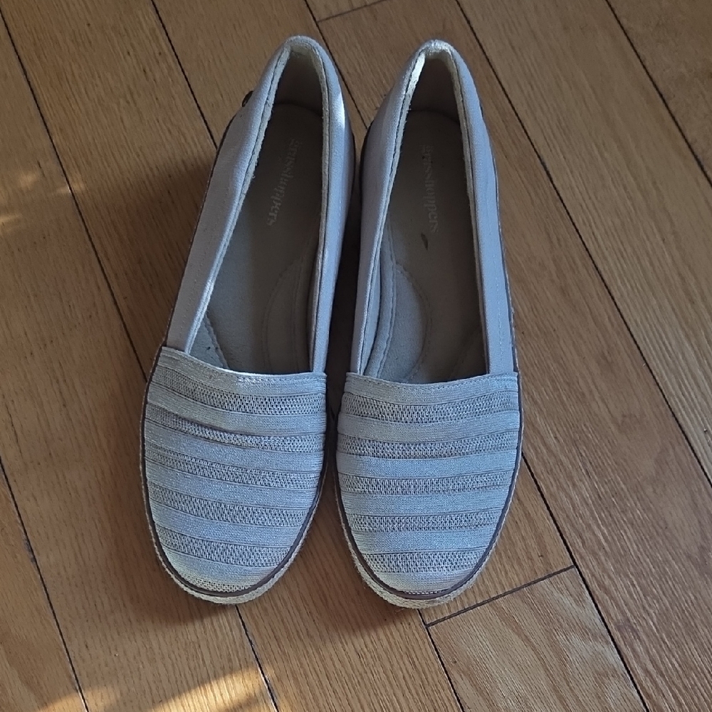 Women's Beige Striped Canvas Slip-On Shoes